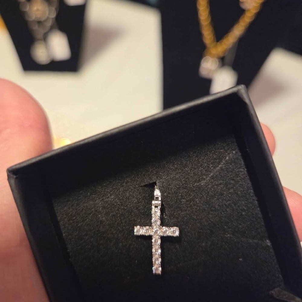 Moissanite Diamond Sterling Silver Cross Pendant